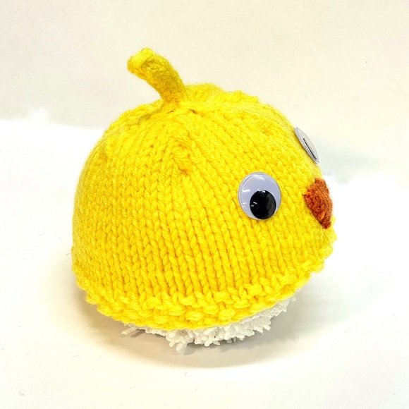 NWT Hand Knit Infant baby Chick Beanie Hat with Googly Eyes Size 0-6 Mos. - Picture 5 of 10
